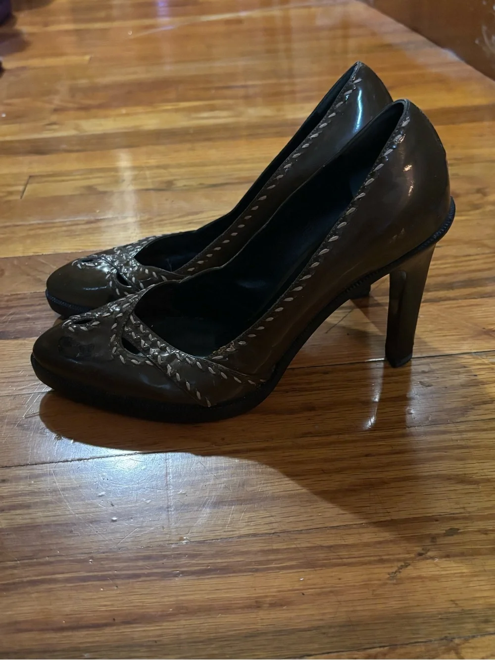 Vintage Bottega Veneta Olive Green Heels Whipstitch shoes Prada pumps 37.5 Gucci